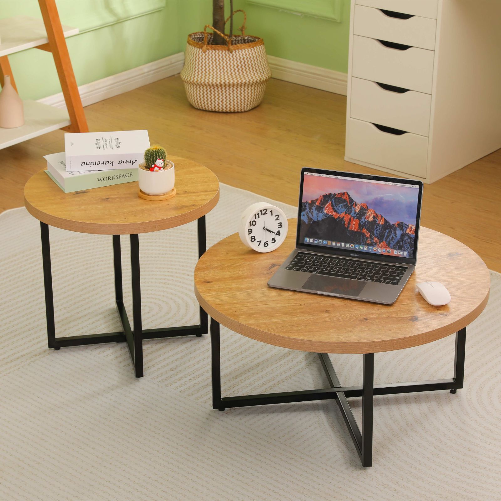 ナチュラルネストテーブル 入れ子式丸型ローテーブル｜北欧風シンプルデザイン｜無垢木製でコンパクトでおしゃれ｜WF323887AAA