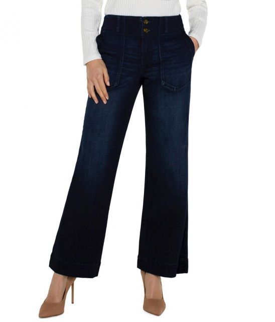 【送料無料】 リヴァプール ロサンゼルス レディース デニムパンツ ボトムス Patch Pocket Mid-Rise Wide Leg Stretch Denim Summit Lake