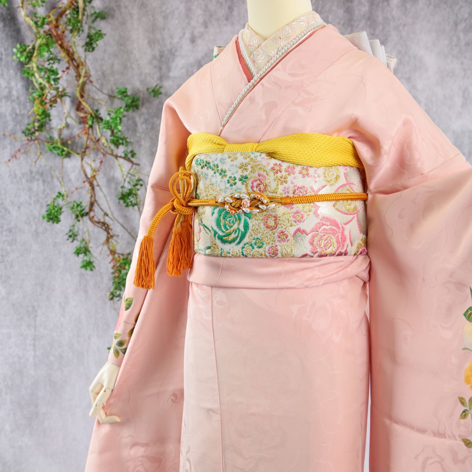 振袖フルセット 振袖セット 振袖 Mサイズ 中古 ピンク×シンプル 美品