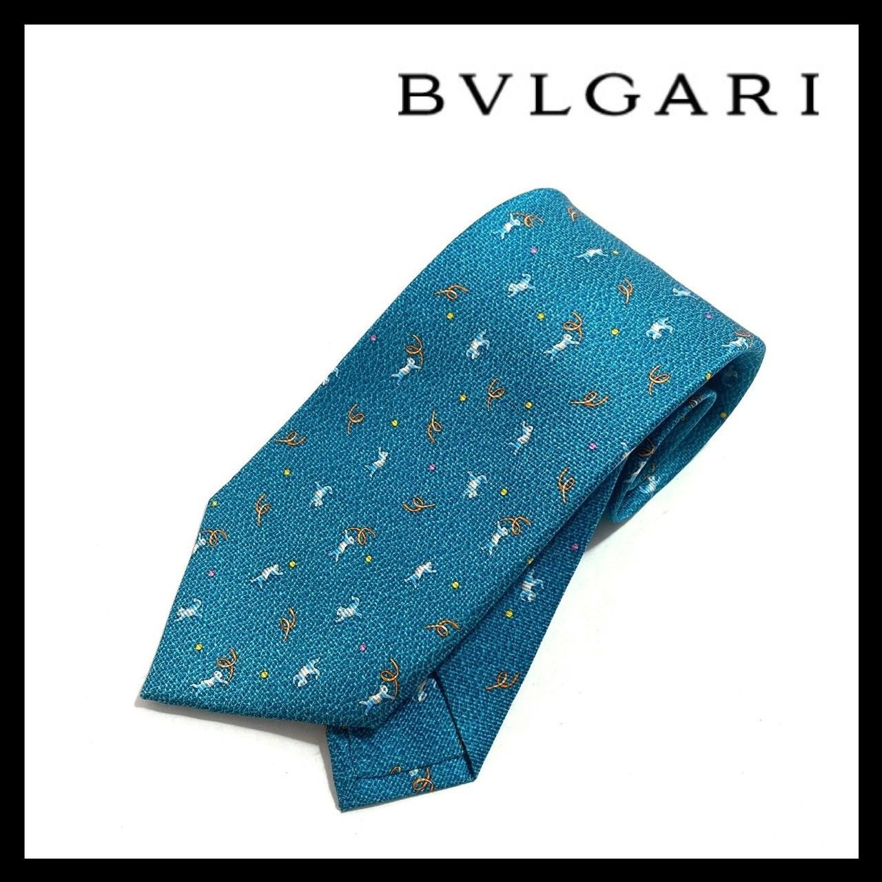 BVLGARI】ネクタイ SILK/シルク 100% セッテピエゲ ターコイズブルー
