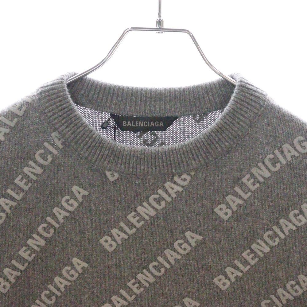 BALENCIAGA グレー 半袖ニット BALENCIAGA - BALENCIAGA 総ロゴ プルオーバー ニットの通販 by