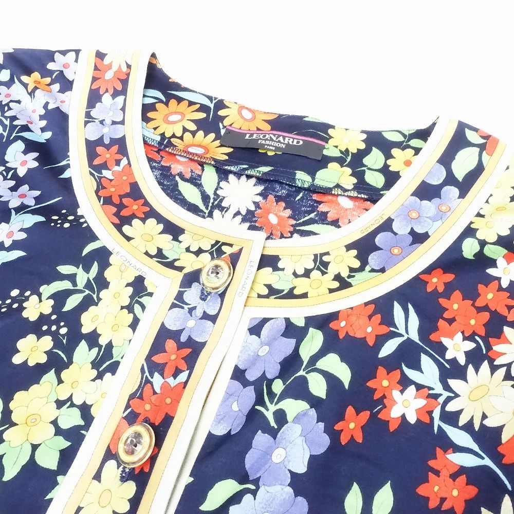 LEONARD FASHION 半袖ワンピース フラワープリント LEONARD フラワープリント ワンピース LL 極美品◎LEONARD FASHION