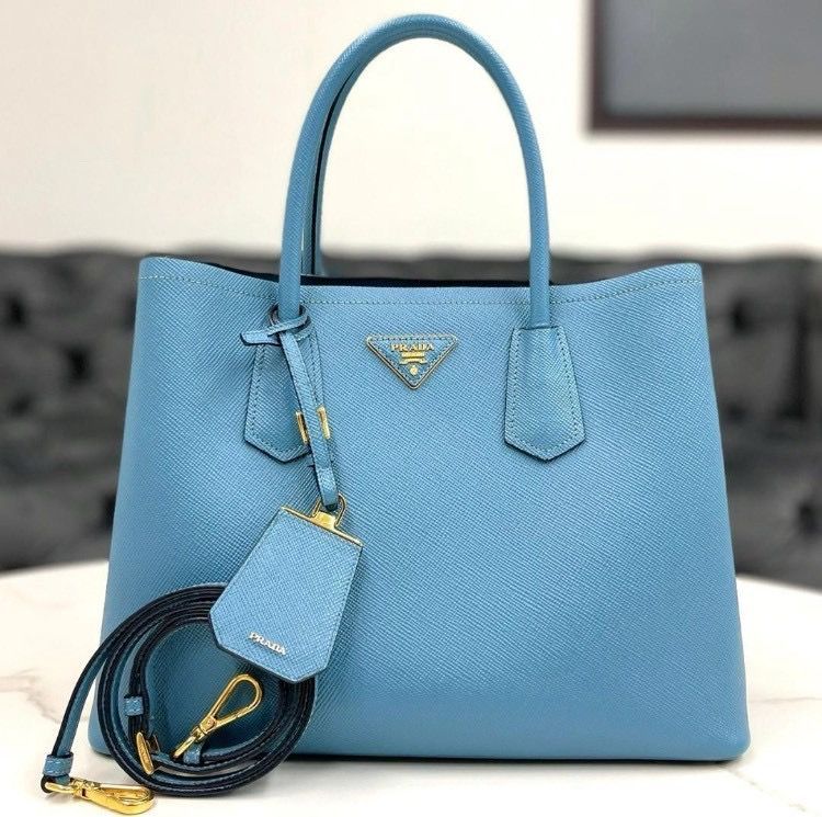 プラダ サフィアーノキュイール ブルーグレー 2way ハンドバッグ