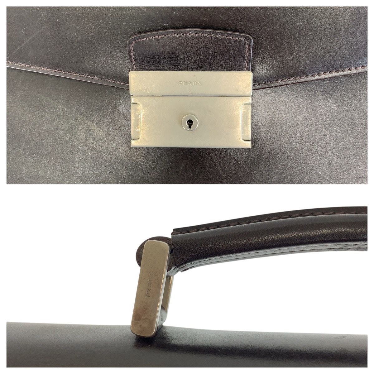 PRADA プラダ ビジネス ブリーフケース 鍵 ロゴ金具 レザー ブラウン プラダ ビジネスバッグ ブリーフケース 鍵付き ロゴ金具 レザー
