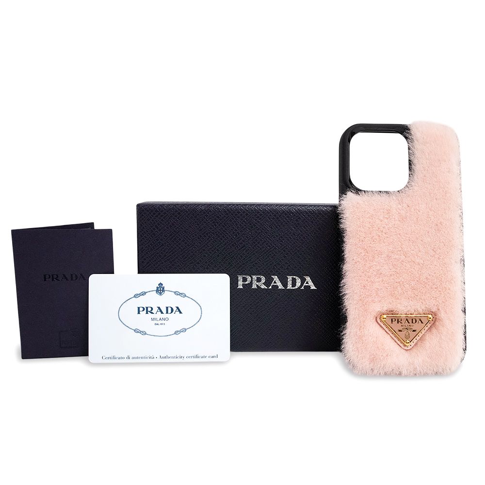 プラダ シアリング トライアングルロゴ iPhone 15 Pro Max 携帯 スマホ スマートフォンケース シープファー ピンク 1ZH149 PRADA