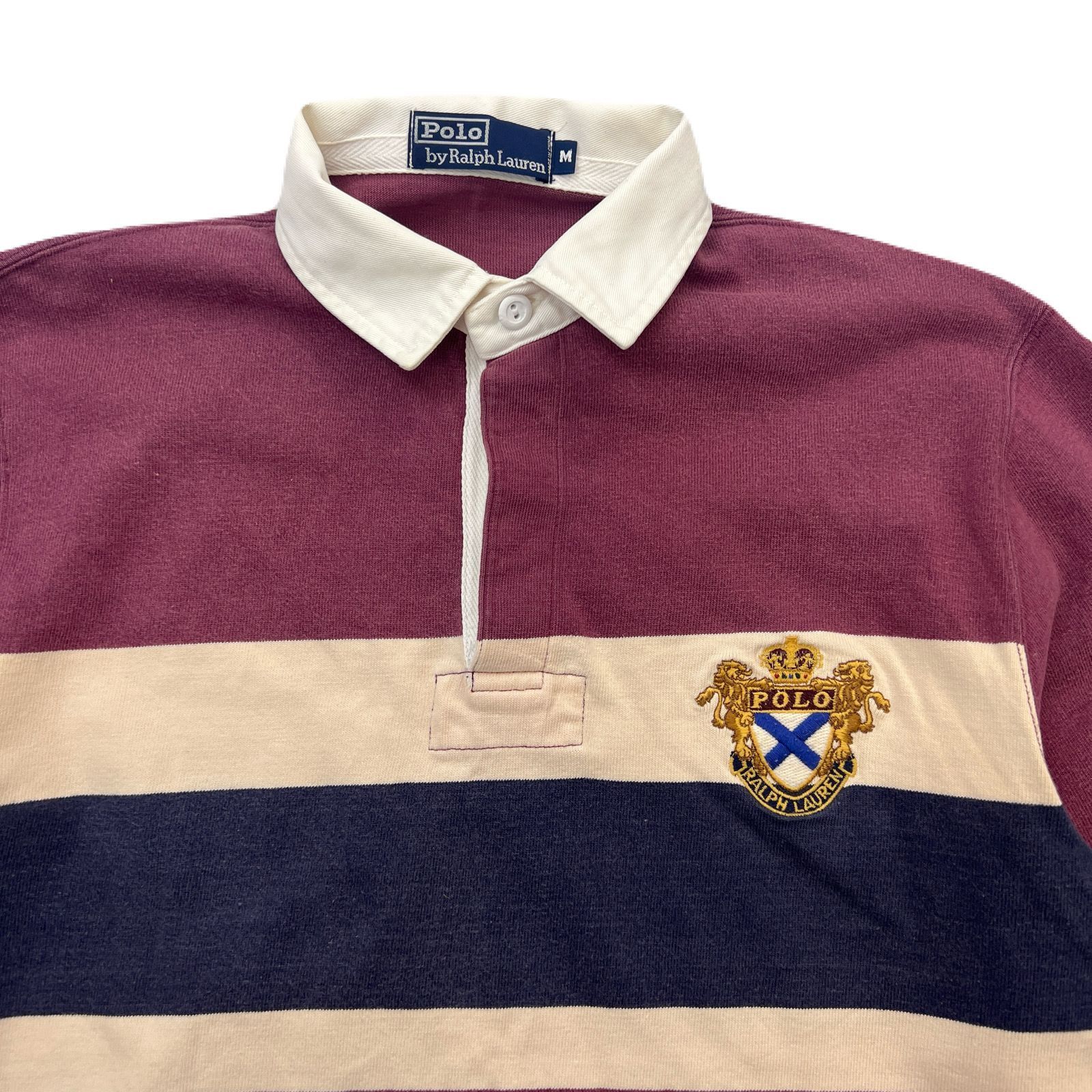 POLO RALPH LAUREN 長袖 ラガーシャツ メンズ M エンジ × アイボリー 