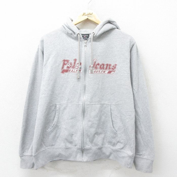 XL/古着 ラルフローレン ポロジーンズ 長袖 ブランド フルジップ スウェット パーカー メンズ ビッグロゴ グレー 霜降り 24sep05 中古 スエ
