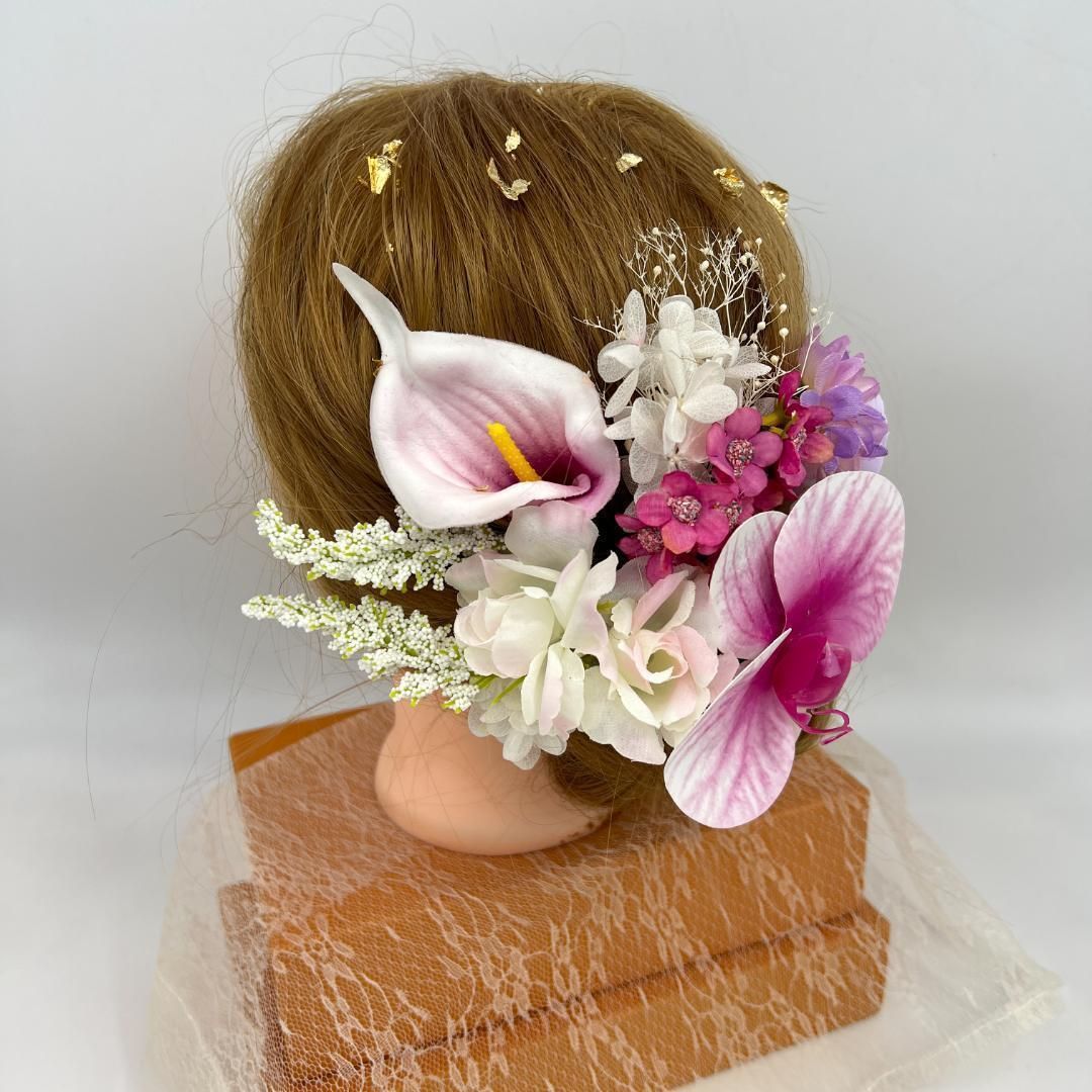 3点セット サーモンピンクフラワーブーケ F19 造花ブーケ ウェディング  