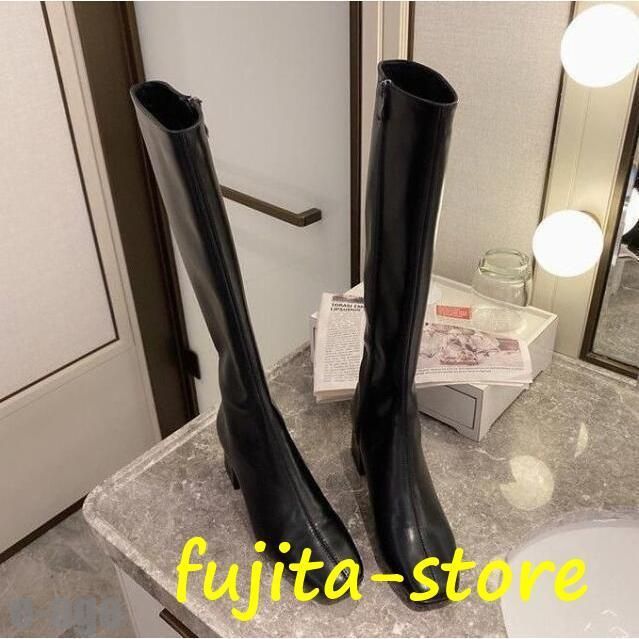 スクエアトゥチャンキーヒールアイボリーブラ