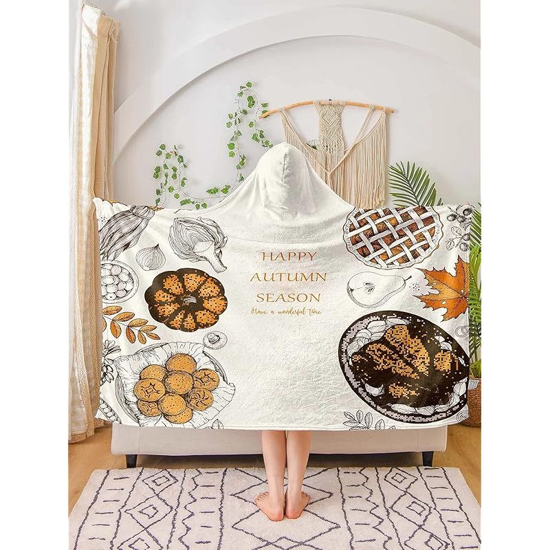 感謝祭 サンクスギビング パターンフード付きブランケット 1