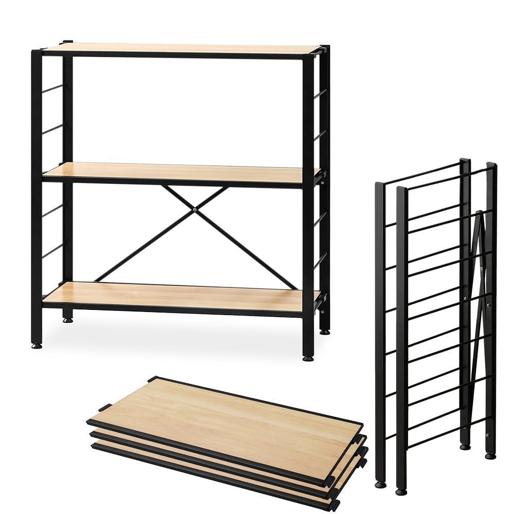 3段 幅 76cm ラック オープンシェルフ ナチュラルオーク 可動棚 連結 棚板の連結で使い方は自由自在 KRSR-3 スチールラック 広げるだけで組立簡単 アイリスオーヤマ