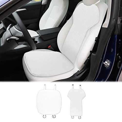 白_前席セット 2Pcs KUNGKIC Teslaモデル3 Model3 対応 前席セット 背中 用座席シートカバー 涼しい メッシュ式 通気性 蒸れない 熱発散 厚め 柔らかい 汗対策 オールシーズン 汚れ防止 2017-2022適用 