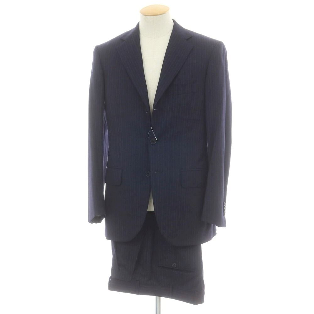 イザイア ISAIA SIMONE ウール ストライプ 3つボタンスーツ ネイビー サイズ42 メンズ