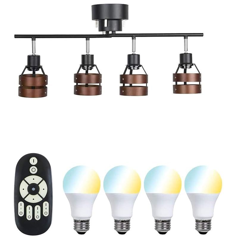 共同照明 シーリングライト 4灯 6畳 北欧 スポットライト 天井照明 GT-DJ-2DB-6WT-2 LED電球40W形付き 無段階調光調色 リモコン対応 E26 ウッドリング カフェ風 天然木 リビング照明 1