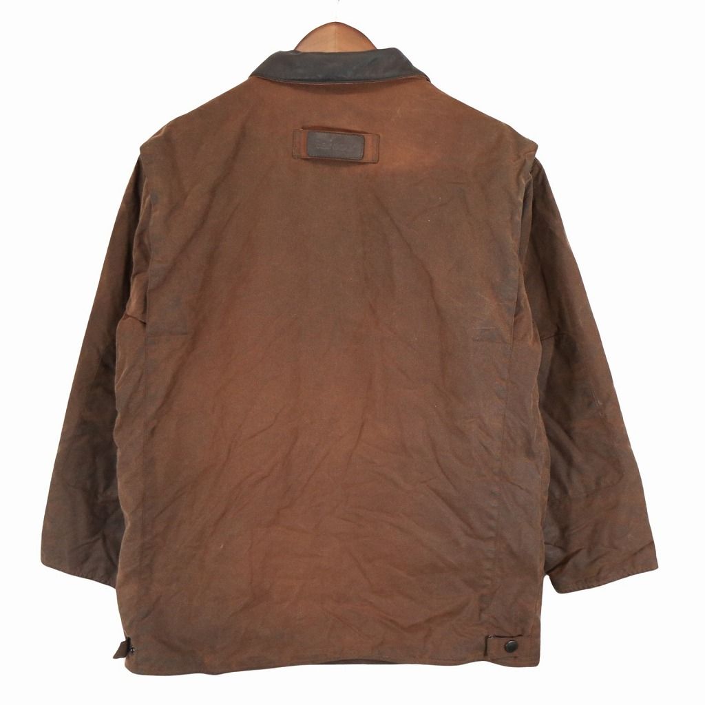 Barbour バブアー BUSHMAN オイルドジャケット 防寒 ユーロ 襟レザー切り替え ブラウン (メンズ M)  O5509 中古 古着 Barbour バブアー BUSHMAN オイルドジャケット 防寒 ユーロ 襟レザー