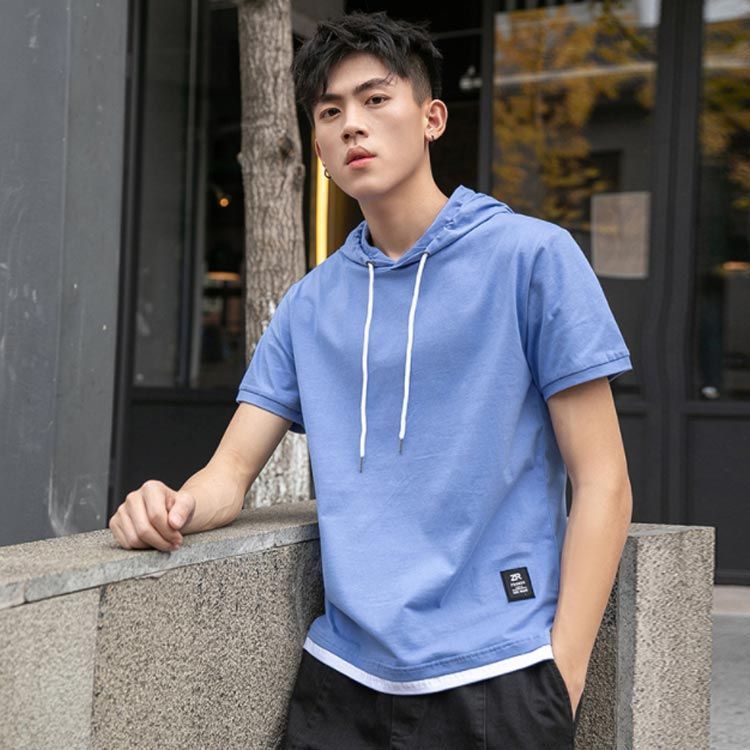 フード付きtシャツ 半袖パーカー プルオーバーパーカー メンズ