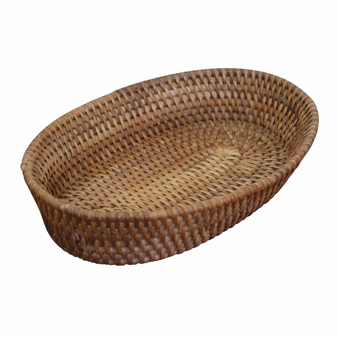 ラタン フルーツバスケット ロンボク オーバル 25X17 果物カゴ かご トレイ トレー 楕円形 小物入れ 収納 籐 藤 みかん入れ アジアン雑貨 バリ雑貨 籠 丸型 くだものかご フルーツ バスケット 