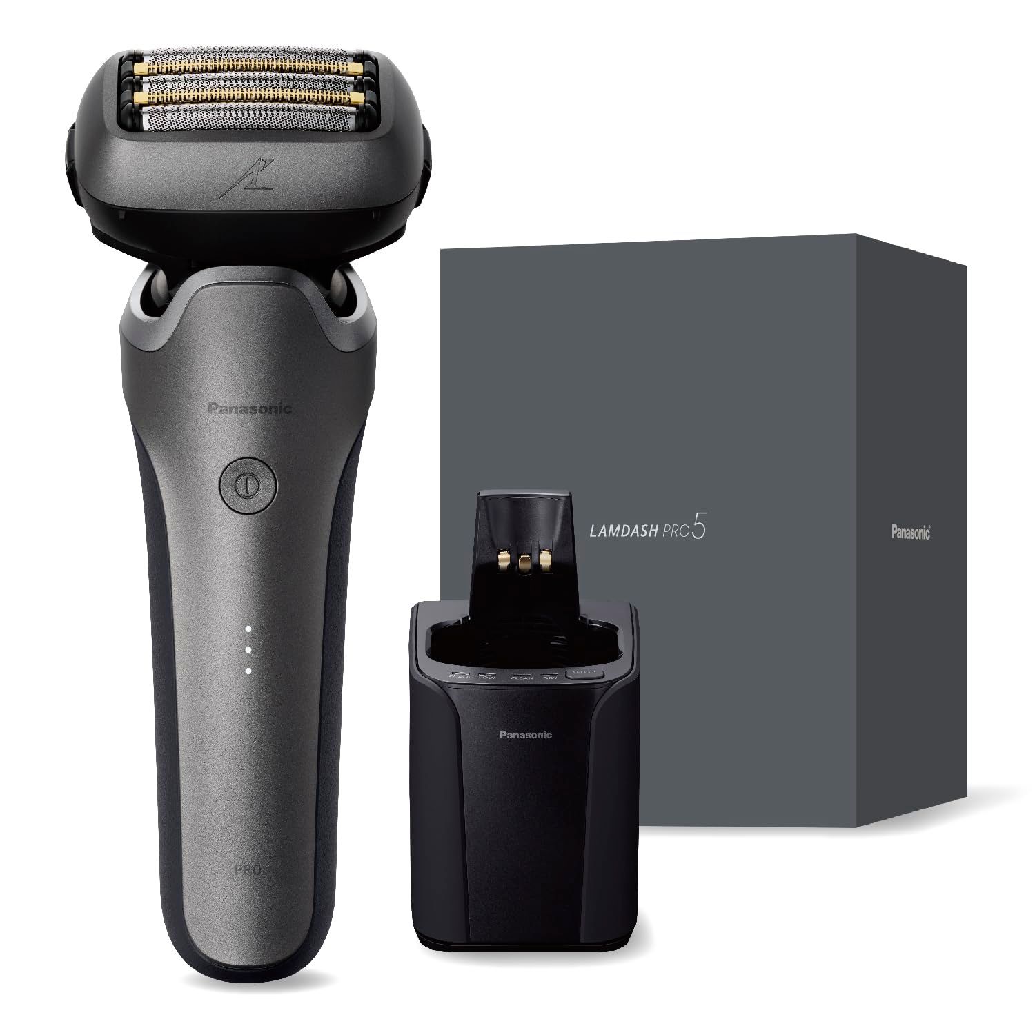 パナソニック メンズ シェーバー ラムダッシュ PRO 5枚刃 電動 髭剃り ラムダッシュAI⁺ 全自動洗浄充電器 ES-L571U-S チタンシルバー 全自動洗浄充電器 お風呂でも剃れる