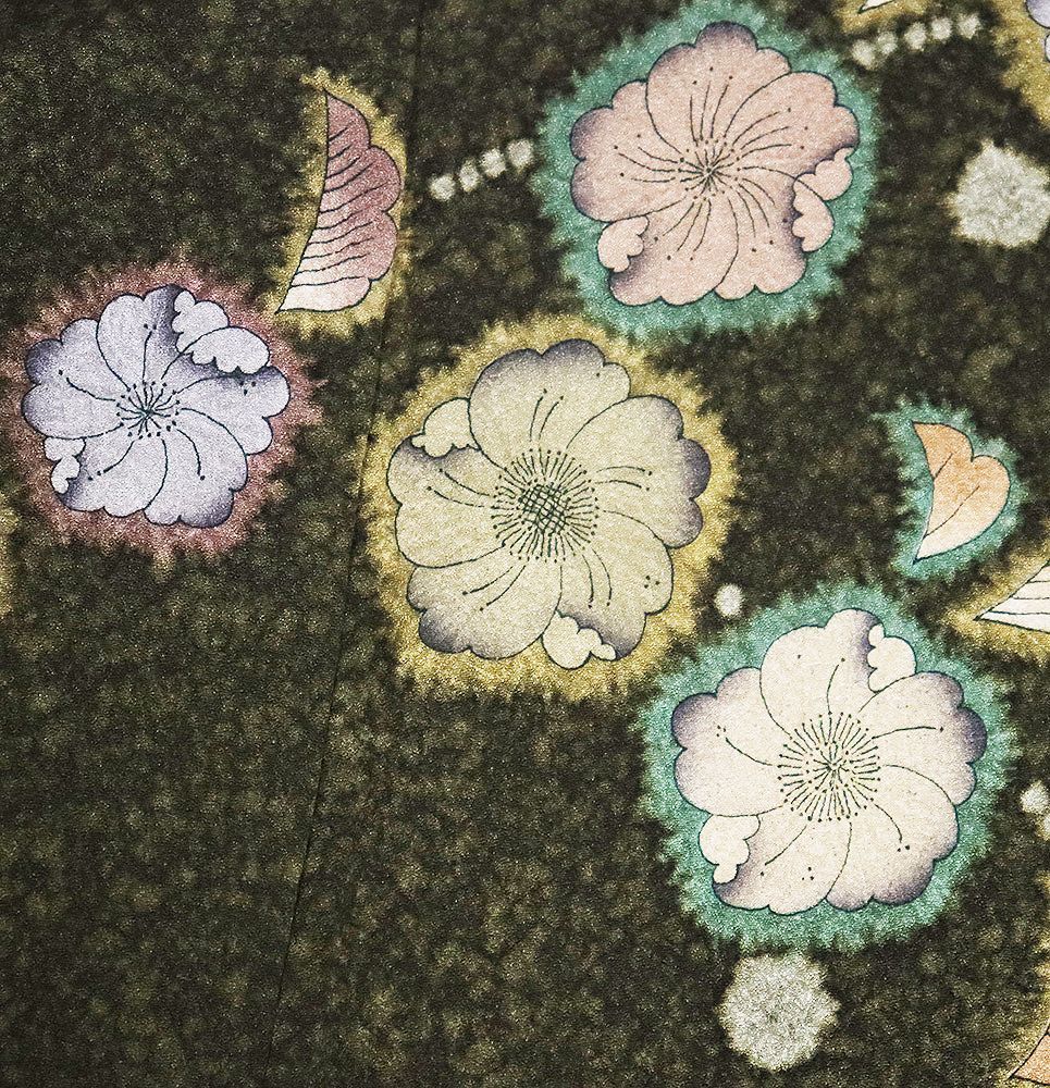 辻が花訪問着 袷 正絹 緑 濃い緑 濃いグリーン 絞り 辻が花 Sサイズ