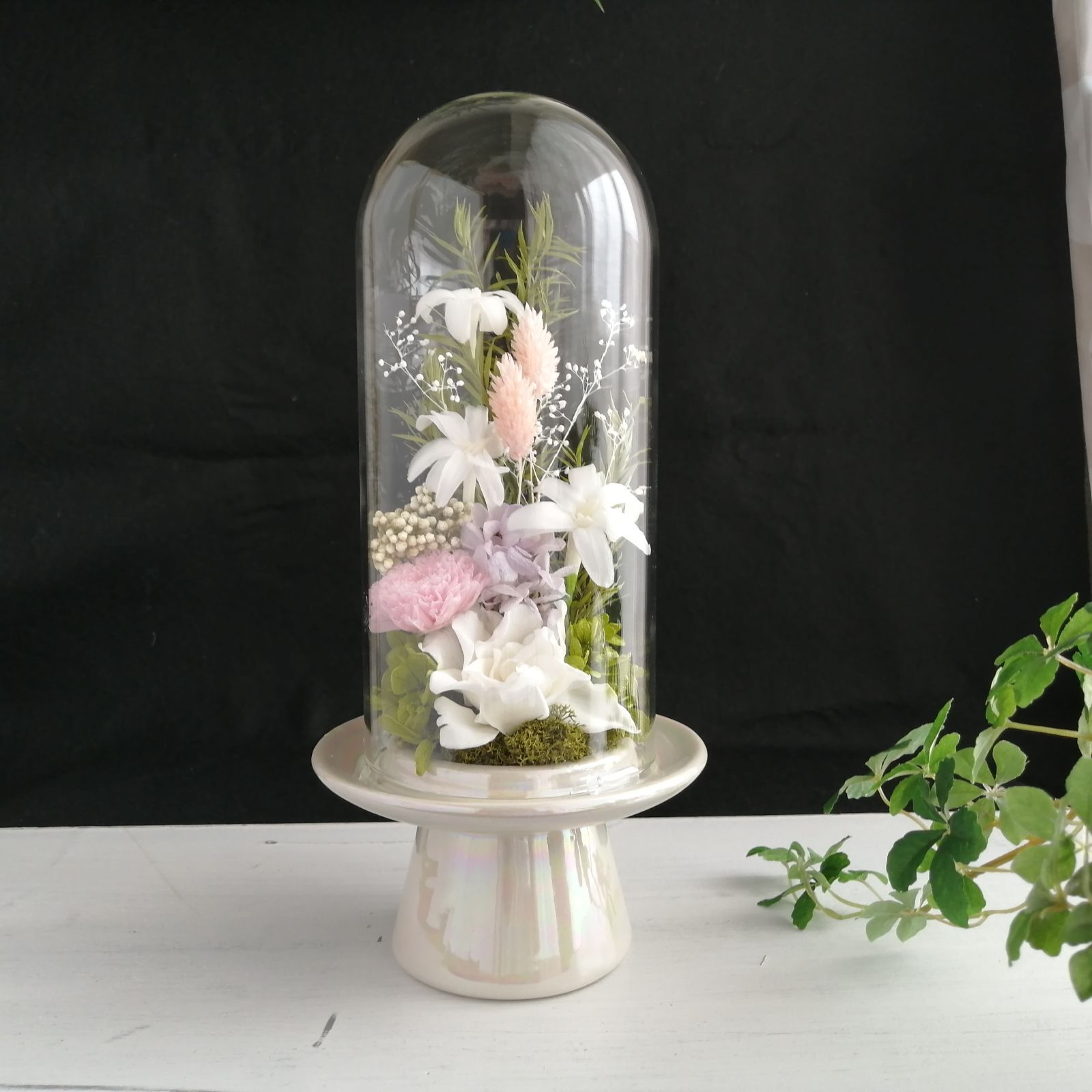 ガラスドーム仏花　プリザーブドフラワー仏花　お供え仏花 お盆　ギフト 仏花ガラスドーム】 お供え プリザーブドフラワー 仏壇 供花 お供え花