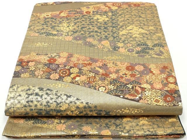 平和屋着物◎六通柄袋帯 唐織 吉祥花蝶文 金糸 正絹 逸品