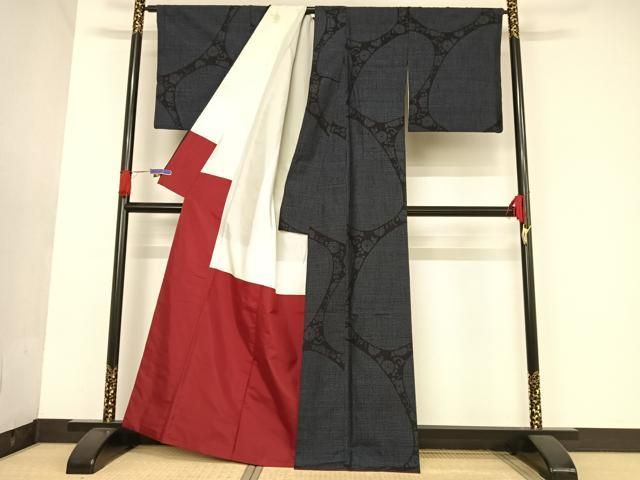 平和屋着物○結城玉紬 80亀甲 花唐草 結織苑 証紙付き 正絹 逸品  