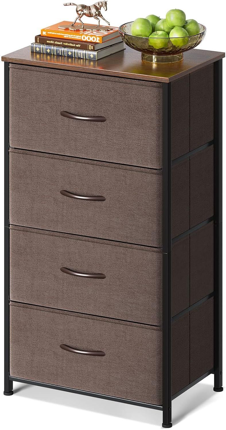 KKL チェスト タンス 衣類収納 収納ケース 引き出し リビング収納 布製 引き出し 衣装ケース 箪笥 転倒防止 低ホルム 安定感 4段 幅40×奥行30×高さ80cm ダークブラウン