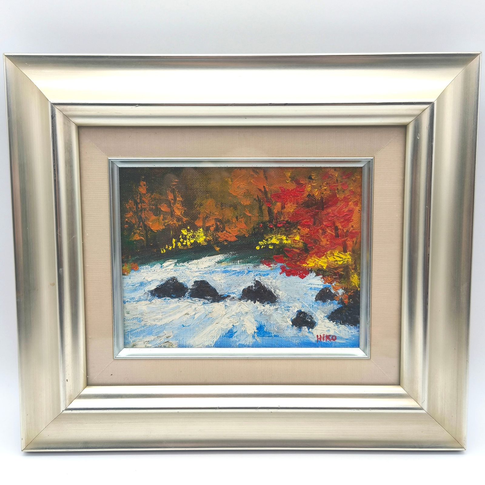 油絵 油彩 油彩画 絵 絵画【紅葉の川】 | HIROSHI1990