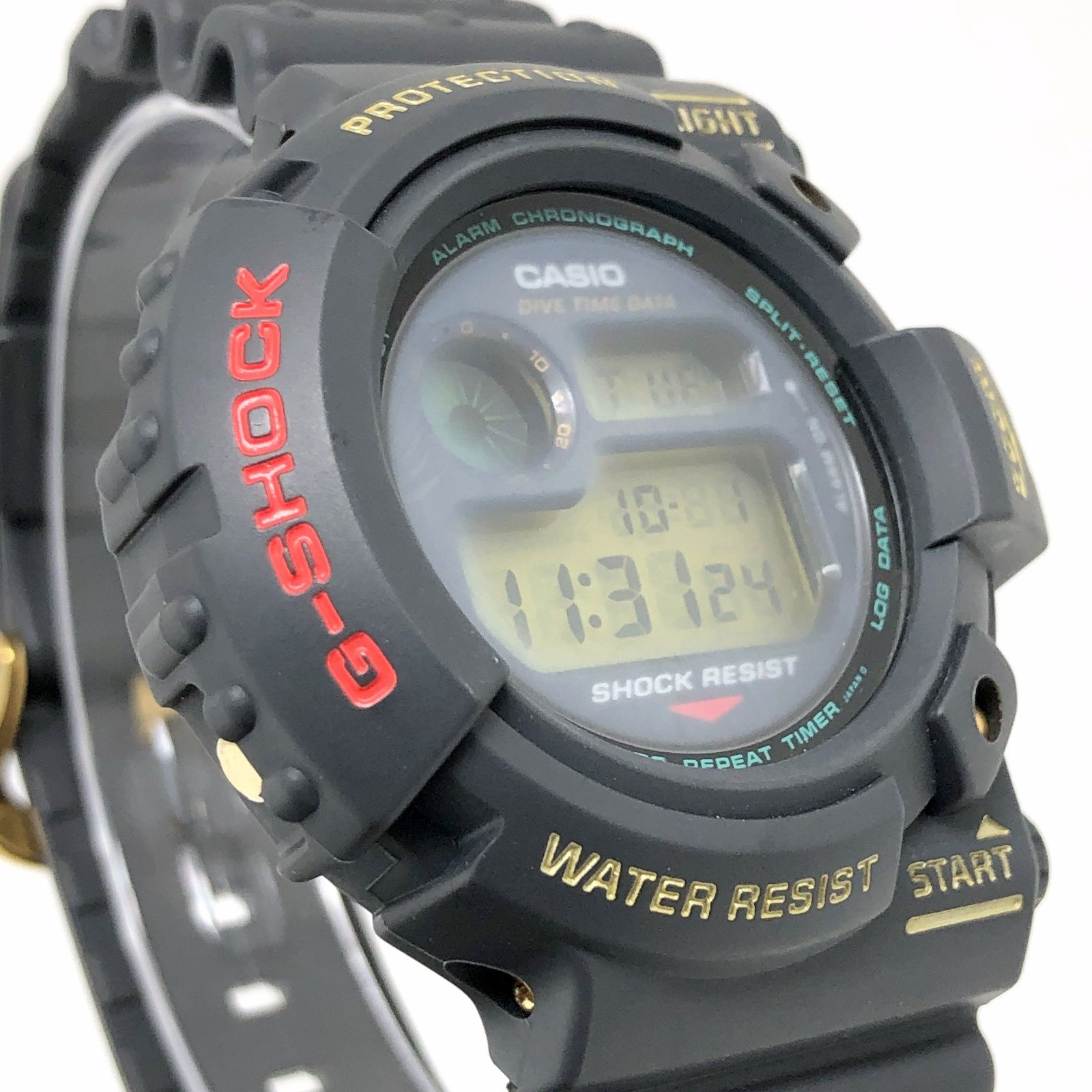 G-SHOCK ジーショック DW-6300-1C 初代フロッグマン 国内モデル 初期蛙 赤ロゴ 金液晶 ダークグレー 豆球 1993年11月発売 -  腕時計(デジタル)