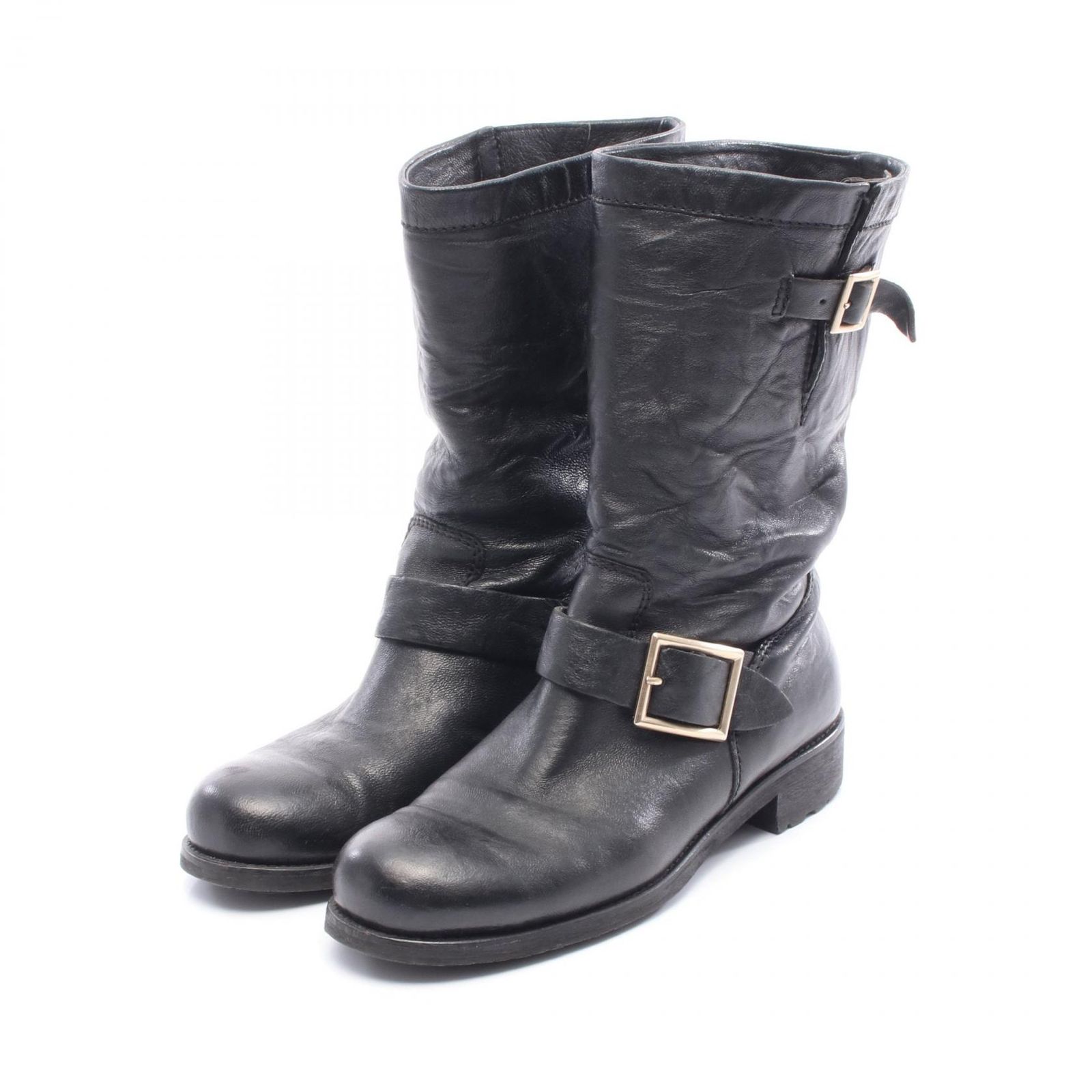 ジミーチュウ JIMMY CHOO ブーツ ブラック レザー エンジニア ブーツ ブラック レディース Used B