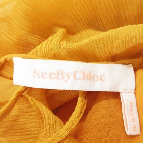 シーバイクロエ SEE BY CHLOE シルクブラウス ラウンドネック 七分袖 袖コン 楊柳 透け感 インナーキャミ付き 34 XS 黄 SEE BY CHLOE - シーバイクロエ シルクブラウス 七分袖 袖コン