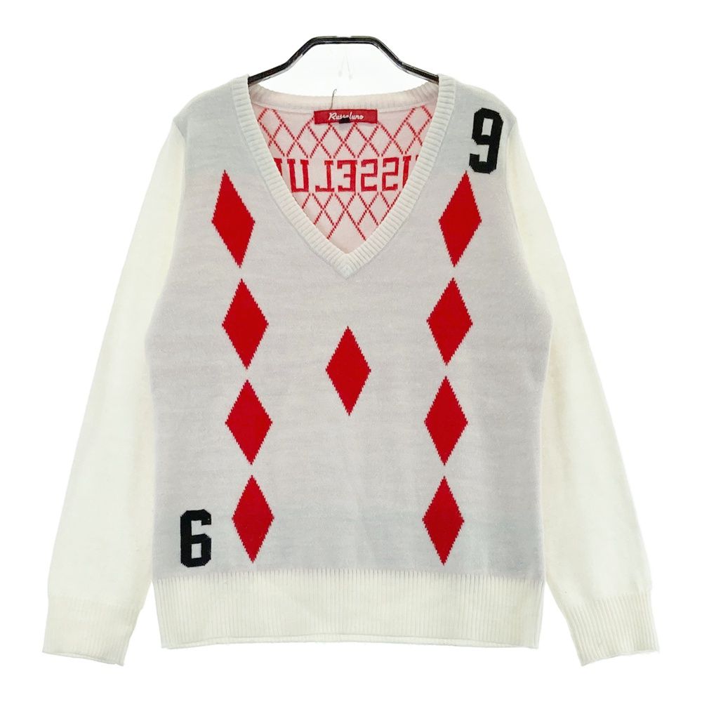 サイズ：L RUSSELUNO ラッセルノ Vネック ニットセーター トランプ柄