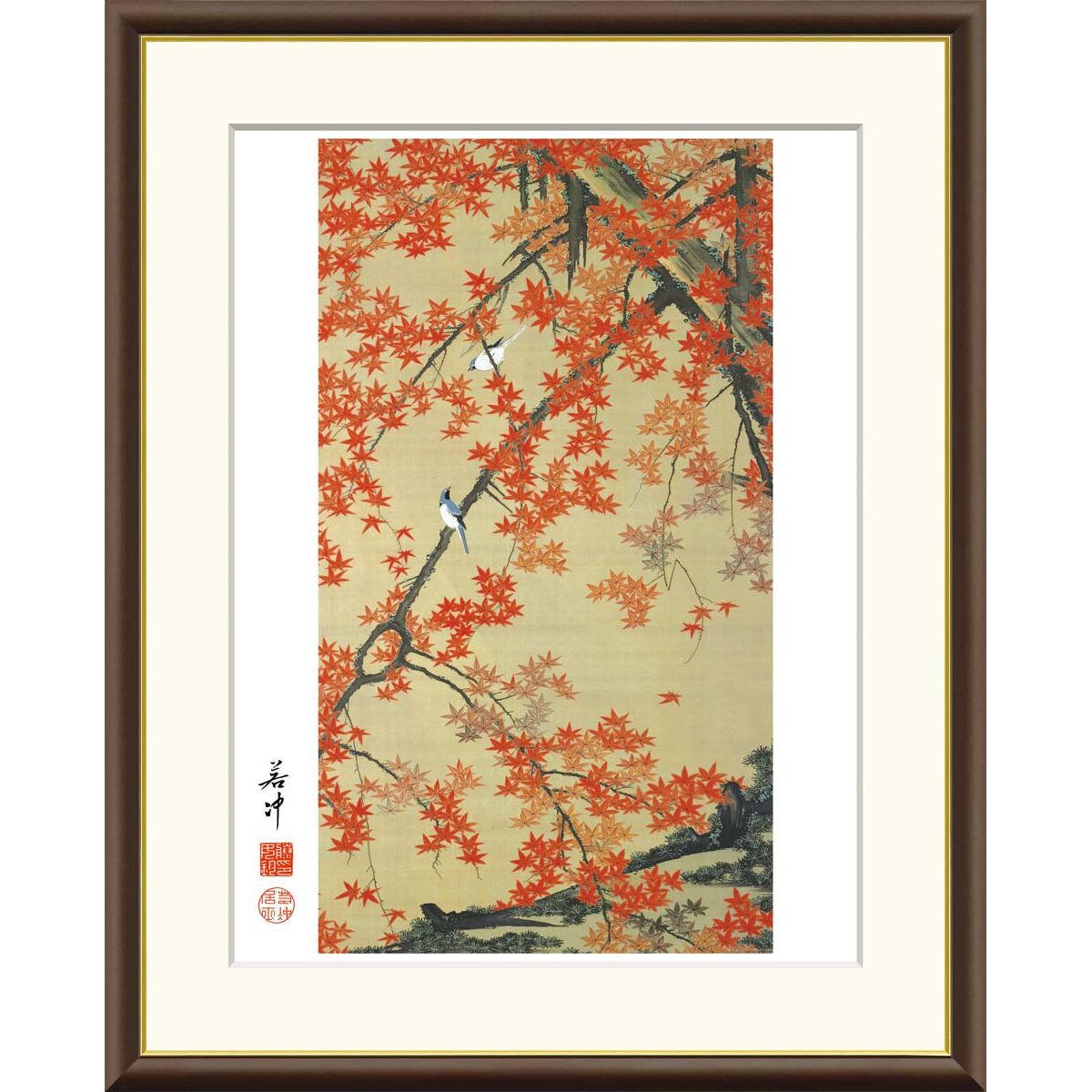 絵画 日本の名画 紅葉小禽図 伊藤若冲 額入り インテリア アート 額絵