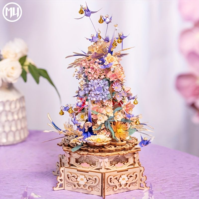 新着商品 MU 手作りメタルパズルモデル 酔っぱらった花のデザイン - DIYミュージックボックス回転テーブル ガールフレンドやボーイフレンドへの理想的なギフト