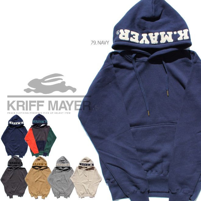 【KRIFF MAYER】フードロゴ サガラ刺繍 裏毛スウェット プリント プルパーカー トレーナースウェットパーカー フード プルオーバー クリフメイヤー【メンズ/レディス/カジュアル】【A/W】 9.ナ