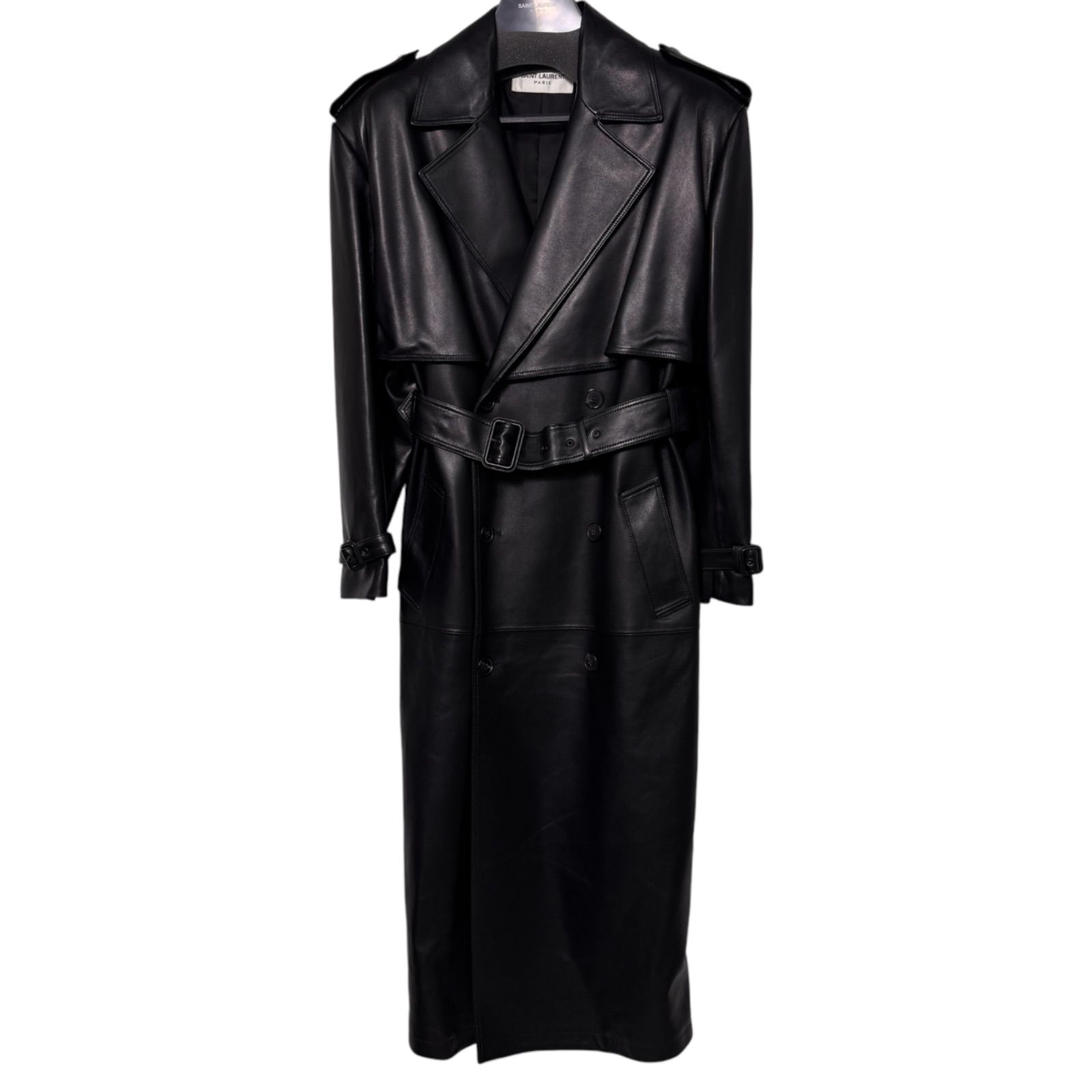 サンローラン Saint Laurent ラムスキン＆シルク トレンチコート48 サンローラン Saint Laurent ラムスキン＆シルク トレンチコート