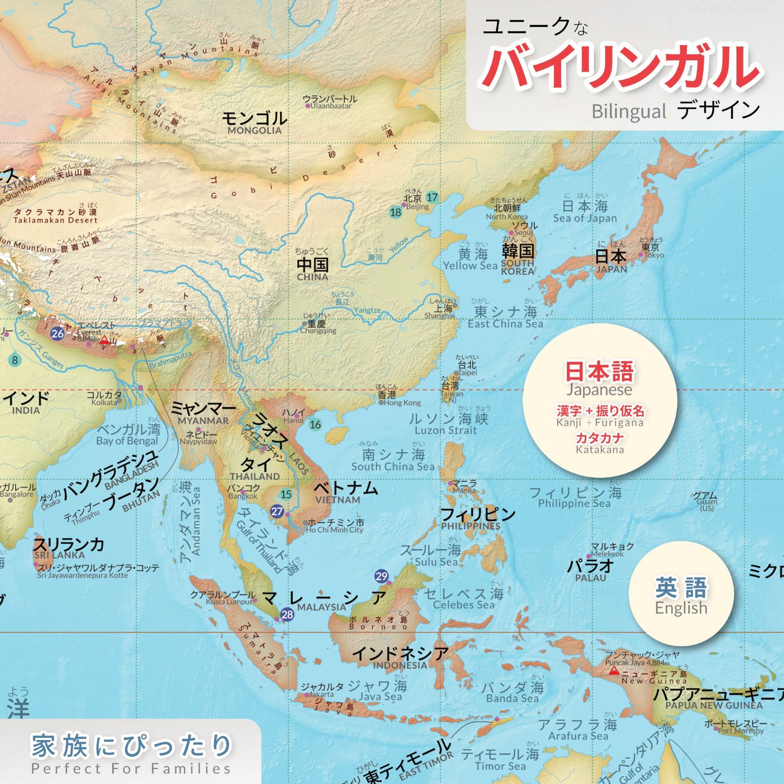 世界地図ポスター 日英バイリンガル A1サイズ 国旗 日本地図