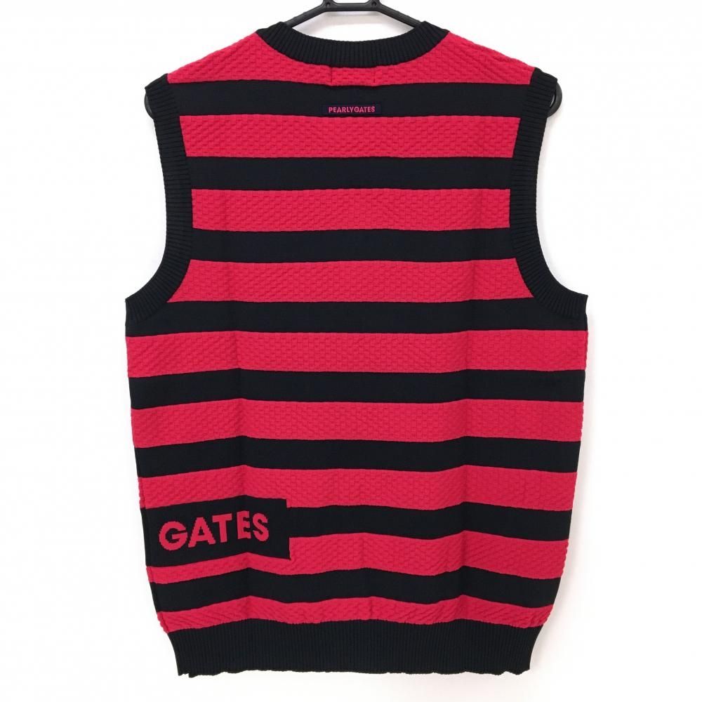 パーリーゲイツ ニットベスト ピンク×ダークネイビー 太ボーダー ブロックチェック編み メンズ 5 L ゴルフウェア PEARLY GATES