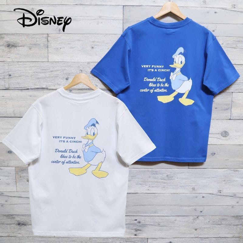 新品 メンズ ディズニー ドナルド ダック 半袖 Tシャツ 半袖Tシャツ Disney ドナルドダック アヒル 刺繍 ワンポイント バックプリント  ユニセックス レディース 白 ホワイト 青 ブルー