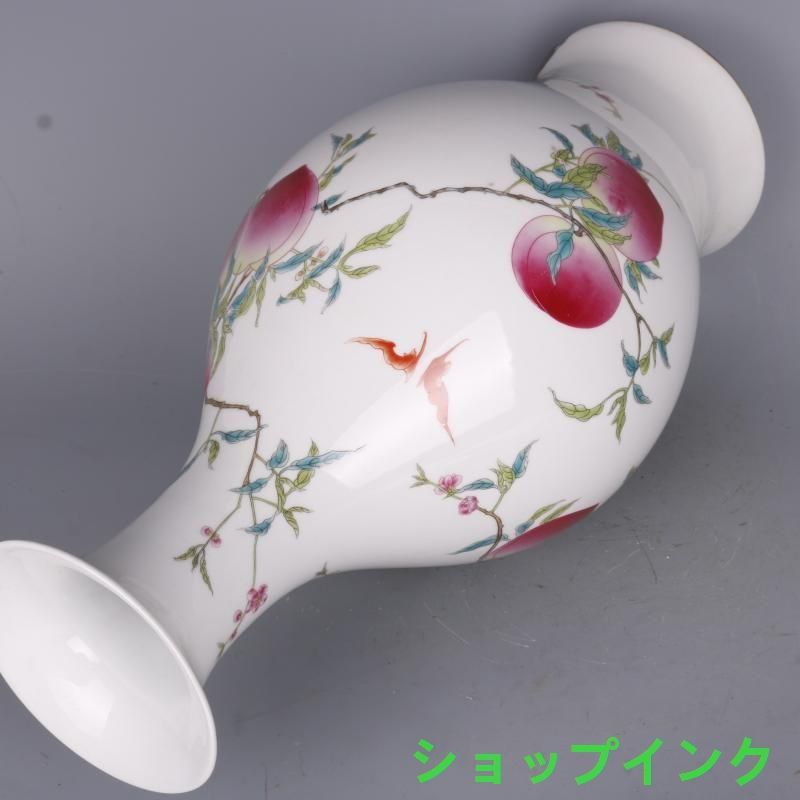清雍正粉彩寿桃紋橄欖瓶 景徳鎮 陶磁器 装飾品 現代工芸品 美術品 置物 清雍正粉彩寿桃紋橄欖瓶 景徳鎮 陶磁器 装飾品 現代工芸品 美術
