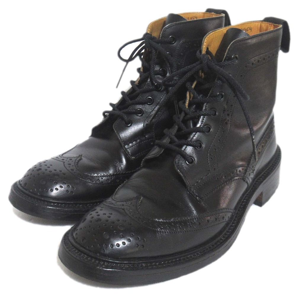 Tricker s トリッカーズ レザー ウィングチップ レースアップ カントリーブーツ 5180 サイズ5.5 約24.5cm ブラック レディース 古着