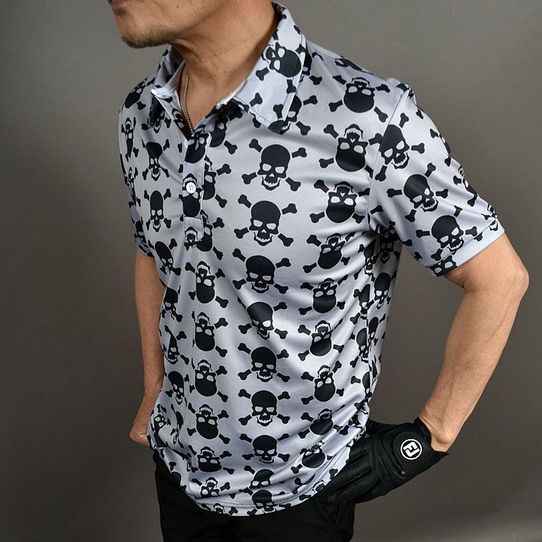 新品【COMONGOLF/コモンゴルフ】ドライ素材スカルプリント半袖
