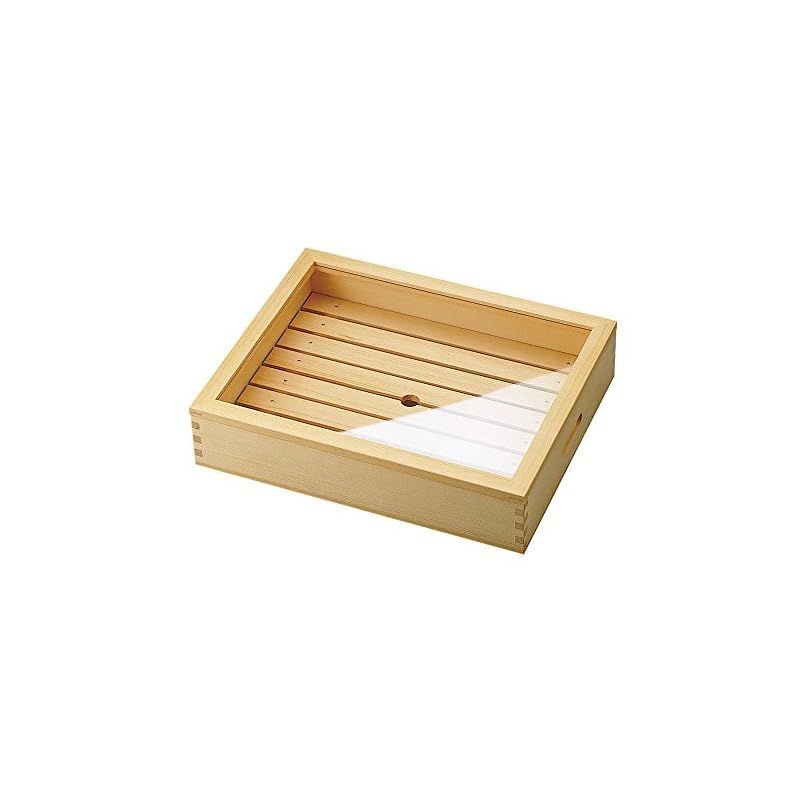ヤマコー Yamaco 木製 ネタ箱 目皿 アクリル蓋付 小 白木 34.5×27.5×7.9cm
