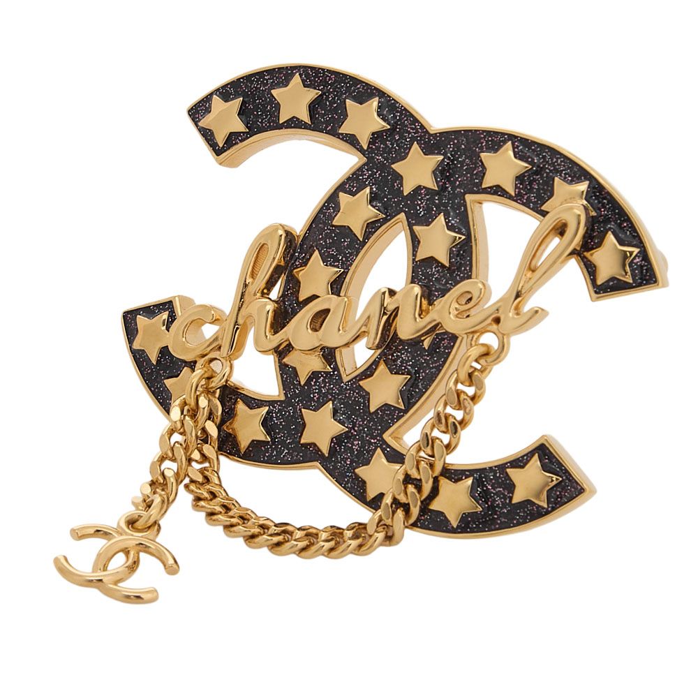 CHANEL シャネル CCマーク スター ラメ ブローチ ピン I24C
