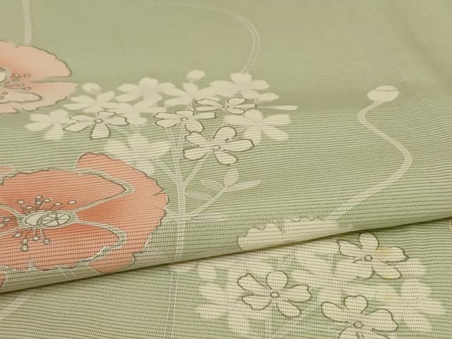 平和屋着物＊夏物 訪問着 絽 駒刺繍 草花文 銀彩 正絹 逸品