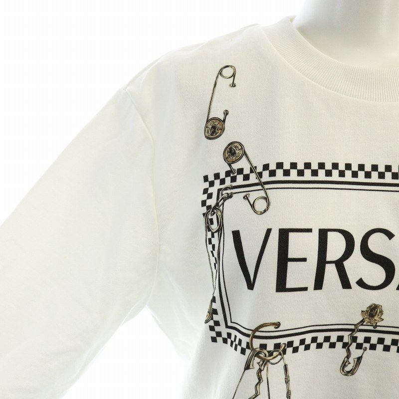 ヴェルサーチ ヴェルサーチェ VERSACE スウェット トレーナー 長袖 ロゴ プリント 安全ピン 裏毛 36 XXS 白 ホワイト A83929 ヴェルサーチ ヴェルサーチェ VERSACE スウェット トレーナー
