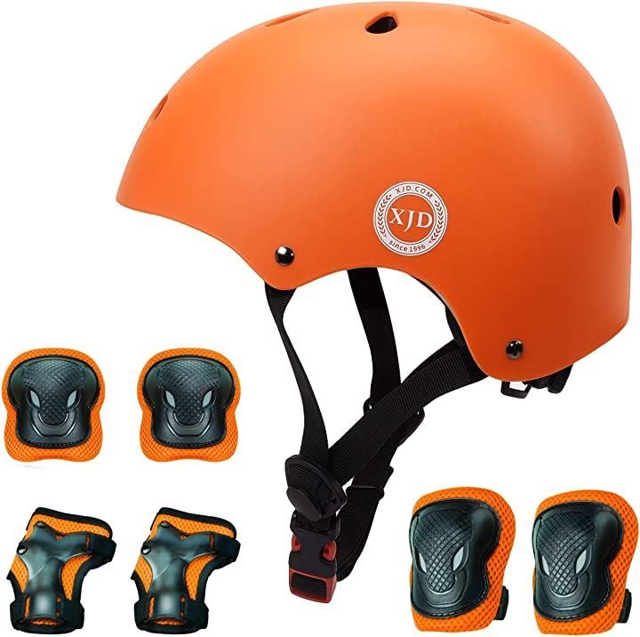 XJD ヘルメット こども用 キッズプロテクターセット 調節可能 巾着袋付き M:55～57cm( オレンジ，  M:55～57cm)