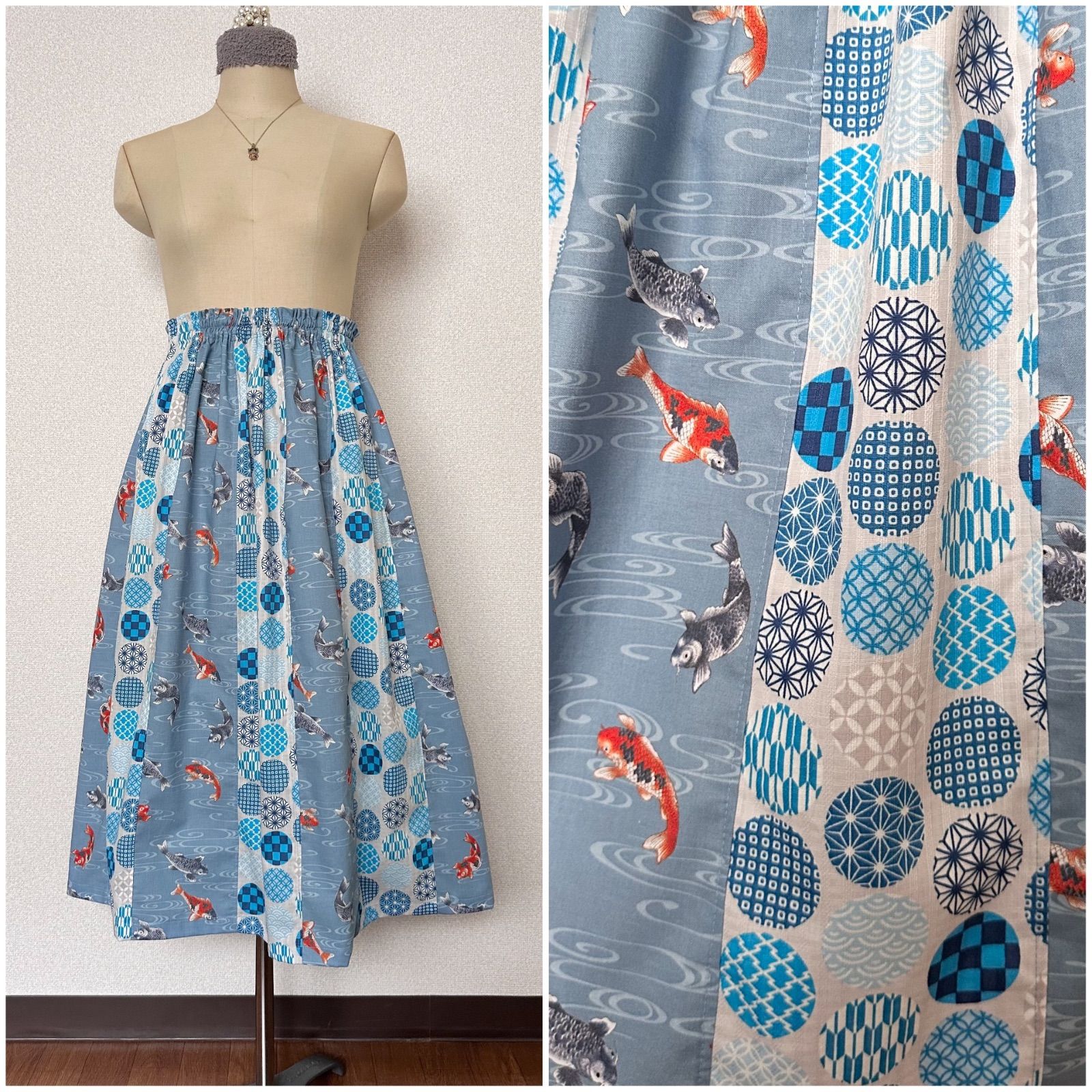 ケイハヤマ キュプラコットンシワ加工フラワープリントギャザー