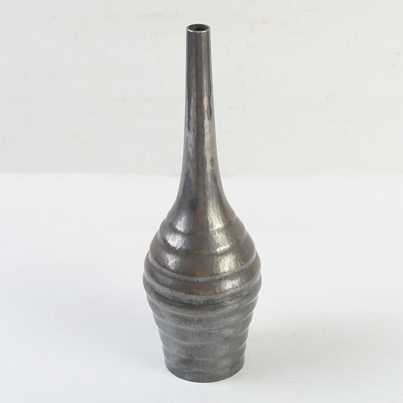 松栄堂造 純銀製 槌目 鶴首瓶 一輪挿し 約249g F S2