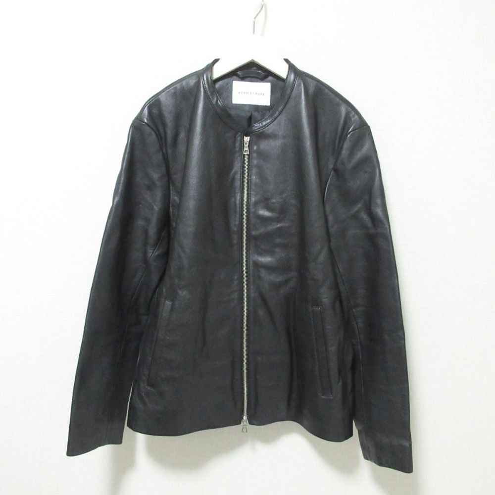 アダムエロペ シープレザー ノーカラー シングルライダースジャケット
